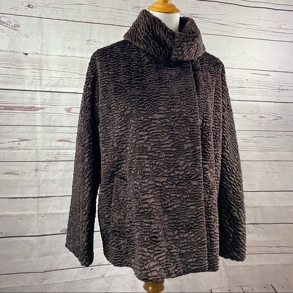 TALBOTS Petites faux shearling brown curly lamb long sleeve jacket - Picture 5 of 11